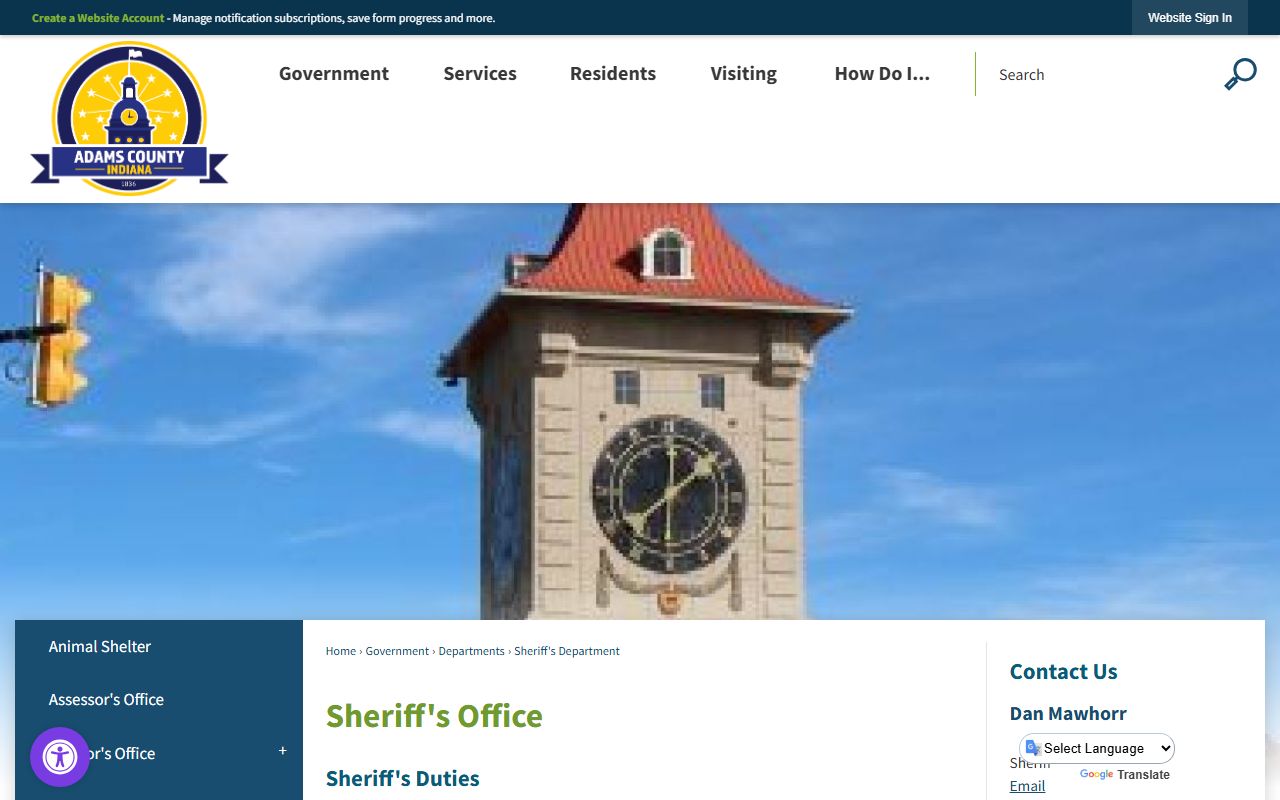 Adams County Sheriff Department inmate records and VINE contact page